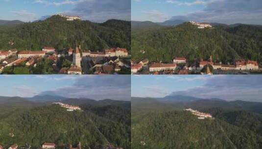 拉斯诺夫镇和堡垒城堡在山顶喀尔巴布韦，罗高清在线视频素材下载