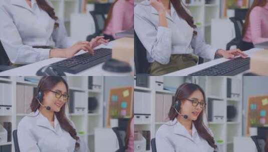 在办公企业工作的亚洲美女女商人呼叫中心。高清在线视频素材下载