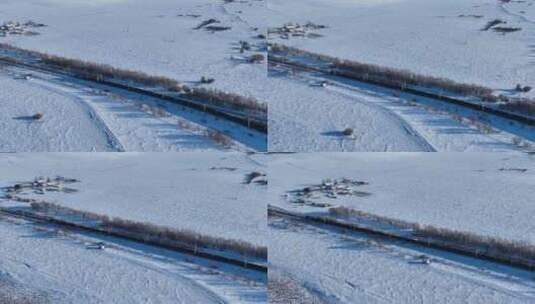 雪原铁路上行驶的货运列车高清在线视频素材下载