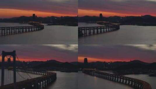 大连星海湾大桥晚霞航拍高清在线视频素材下载