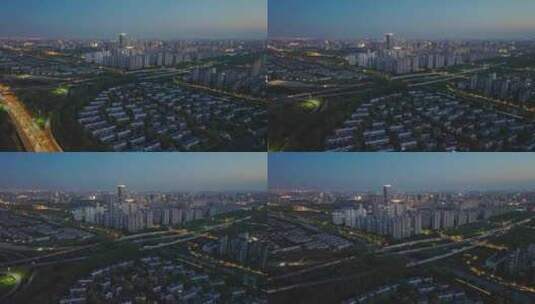 上海嘉定新城夜景航拍高清在线视频素材下载