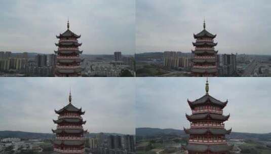 古塔与罗江县城高清在线视频素材下载