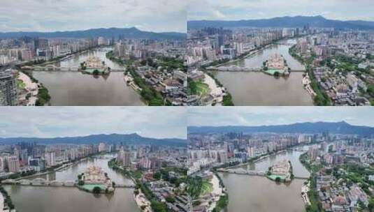 合集福州闽江解放大桥中洲岛航拍高清在线视频素材下载