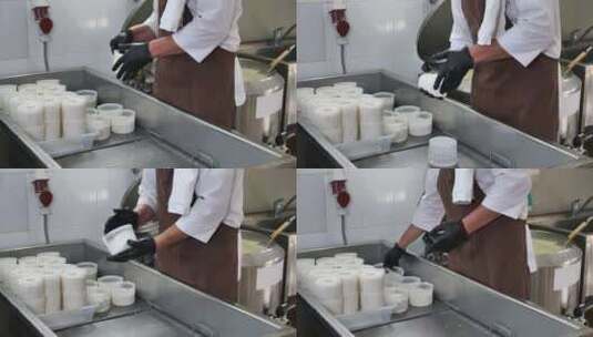 软奶酪生产的灌装模具高清在线视频素材下载