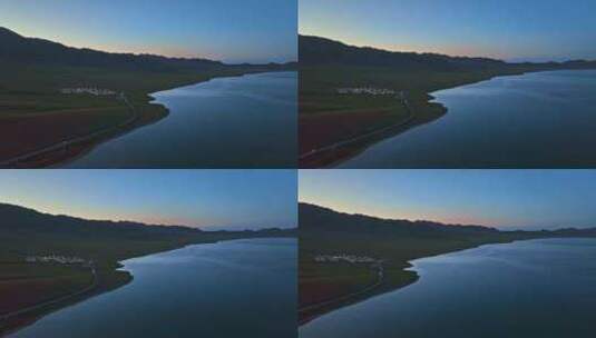 新疆赛里木湖夕阳HDR航拍高清在线视频素材下载