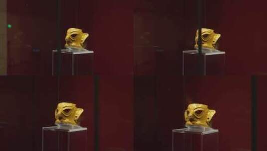 成都金沙遗址博物馆室内黄金面具实时高清在线视频素材下载