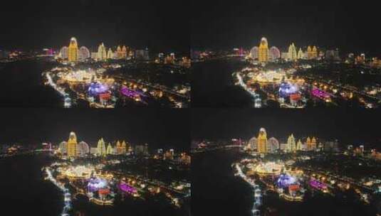 云南西双版纳告庄星光夜市夜景航拍高清在线视频素材下载