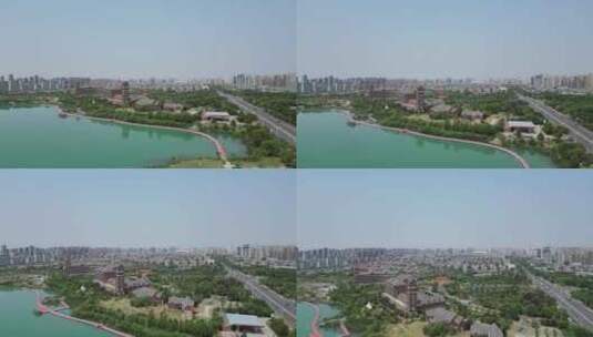 航拍安徽淮北绿金中央公园高清在线视频素材下载