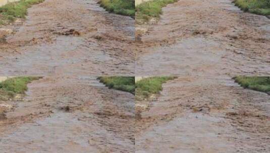 实拍暴雨后洪水 山洪  泥石流高清在线视频素材下载