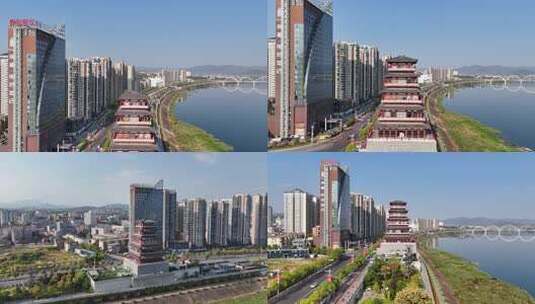 陕西安康美术馆安康西城阁航拍合集高清在线视频素材下载