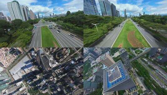 深圳地标穿越机航拍城市道路平安大厦深圳湾高清在线视频素材下载