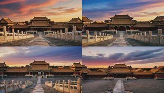 故宫古建筑群黄昏全景高清在线视频素材下载