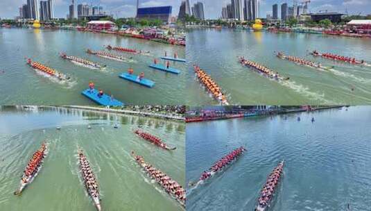 佛山沥桂杯龙舟赛端午赛龙舟航拍高清在线视频素材下载