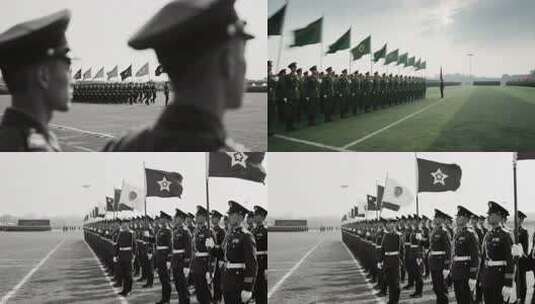 军人列队整齐站立操场高清在线视频素材下载