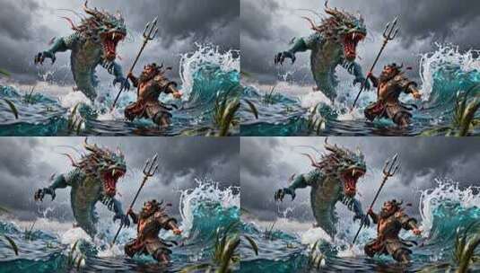 人物与龙海中对峙场景高清在线视频素材下载