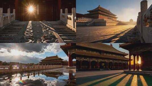 古建筑前阳光照耀下的龙纹台阶高清在线视频素材下载