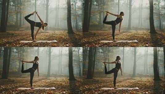 立秋处暑森林瑜伽健康生活方式视频高清在线视频素材下载