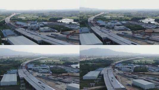 航拍建设中的城市快速路高清在线视频素材下载
