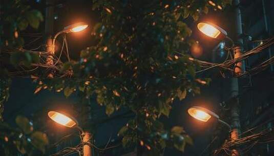 夜晚街角亮灯的路灯素材高清在线视频素材下载