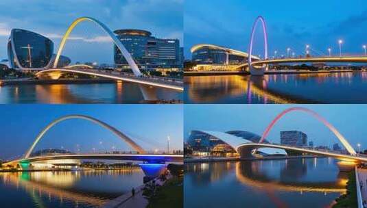 城市桥梁夜景与现代建筑高清在线视频素材下载