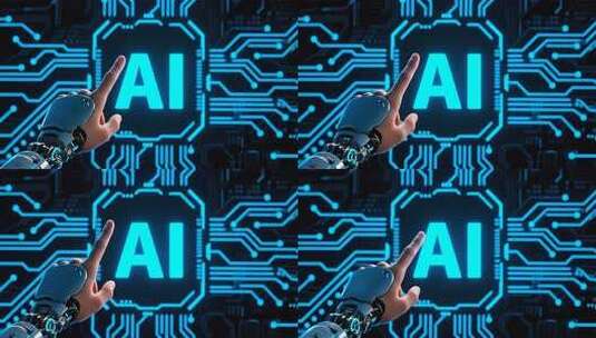 机械手指点击AI芯片画面高清在线视频素材下载