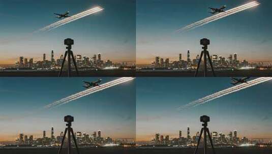 延时摄影飞机飞越城市旅行风光记录视频高清在线视频素材下载