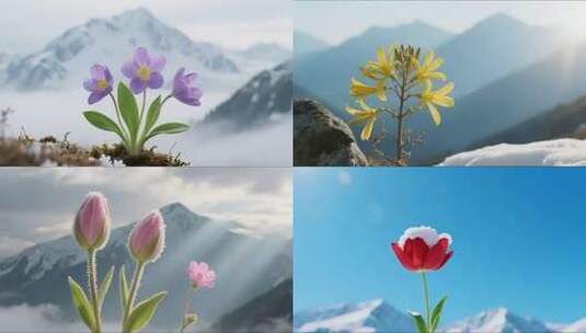 雪地里的绽放的花朵合集高清在线视频素材下载