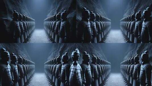 肃穆庄严的秦始皇兵马俑军阵高清在线视频素材下载