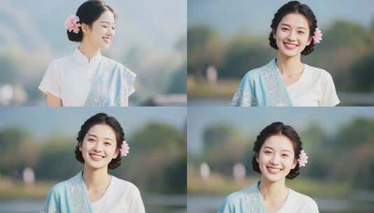 古装女子户外微笑特写高清在线视频素材下载