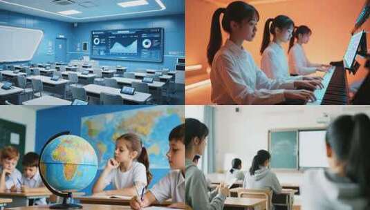 教育场景中学生的学习与科技元素展示高清在线视频素材下载