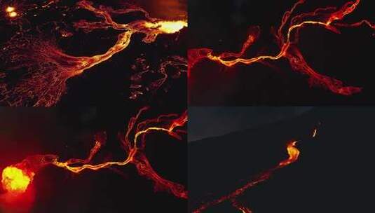 火山口翻滚流动的岩浆高清在线视频素材下载