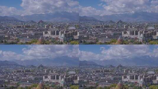 拉萨城市全景与远山风光延时高清在线视频素材下载