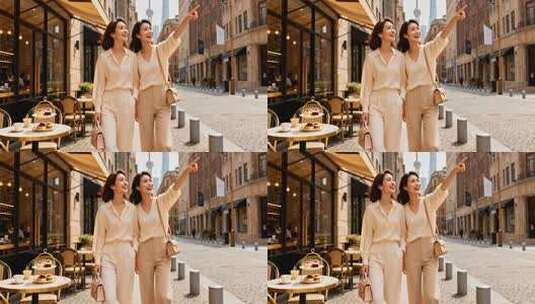 上海街头两女性朋友逛街指路高清在线视频素材下载