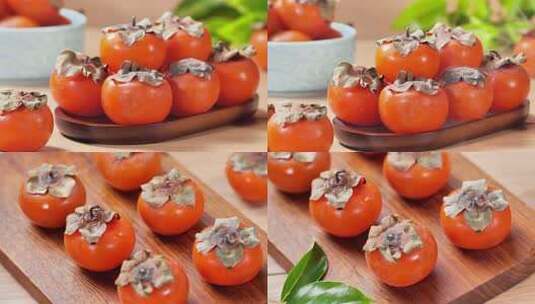 火晶柿子秋天红色水果果实水果高清在线视频素材下载