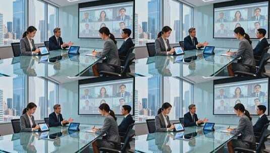 商务人士会议室视频会议场景高清在线视频素材下载