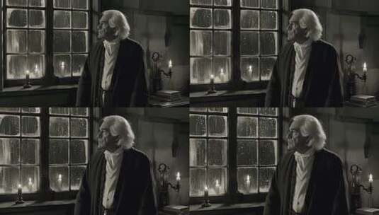 白发老人窗边伫立场景高清在线视频素材下载