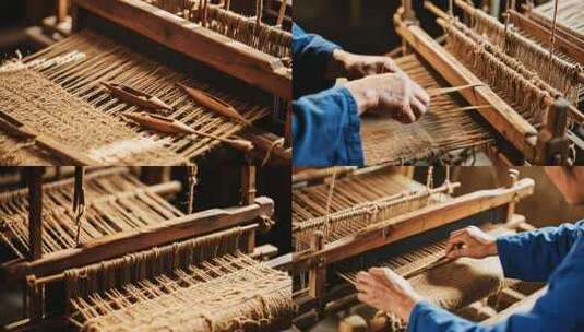 传统织布机织布画面高清在线视频素材下载