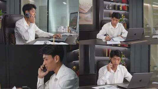 商务男士办公室打电话办公高清在线视频素材下载