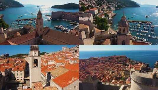 欧洲克罗地亚杜布罗夫尼克古城欧洲航拍船高清在线视频素材下载