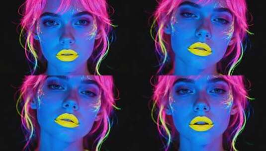 赛博朋克荧光妆容未来科技感时尚大片高清在线视频素材下载