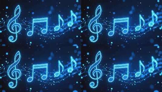 蓝色粒子音符跳动4K高清在线视频素材下载