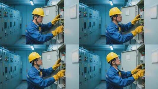 工程师检查电气控制柜高清在线视频素材下载