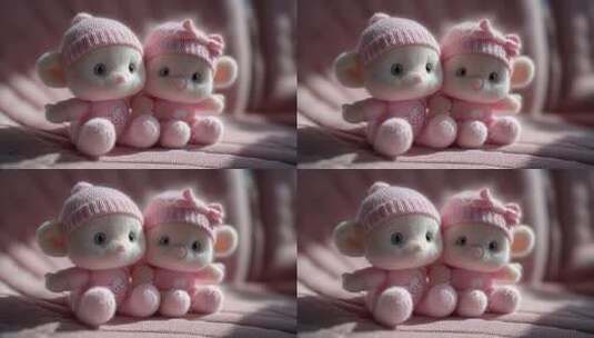 粉色玩偶的温馨陪伴与纯真童趣高清在线视频素材下载