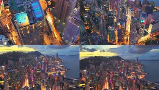 香港城市夜景航拍高清在线视频素材下载