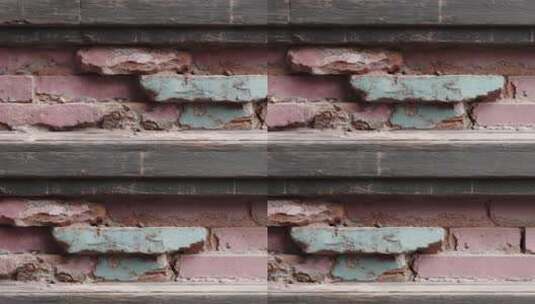 斑驳老旧红砖墙面纹理特写展示高清在线视频素材下载