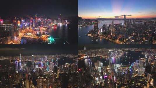 香港夜景城市风光航拍全景高清在线视频素材下载