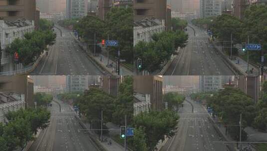 上海街道 清晨航拍高清在线视频素材下载
