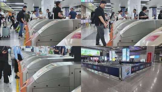 南京地铁站内乘客通过闸机画面高清在线视频素材下载