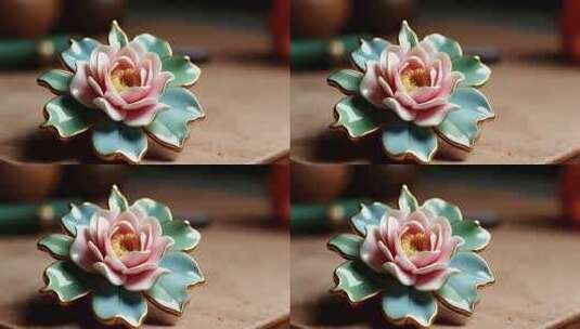 中式荷花工艺品特写高清在线视频素材下载