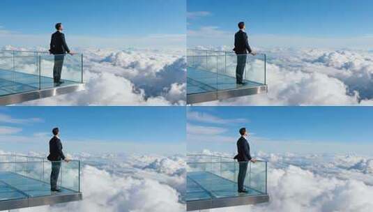 商务男士云海眺望未来成功愿景震撼视频高清在线视频素材下载